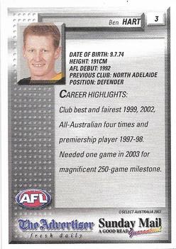 2003 Select The Advertiser-Sunday Mail AFL #3 Ben Hart Back